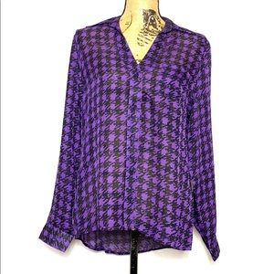 Larsen Gray Purple Floral V-Neck Button-Up Blouse M
